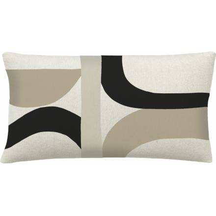 Judy Ross Textiles Hand-Embroidered Chain Stitch Eclipse 14x24 Throw Pillow cream/black/smoke/oyster